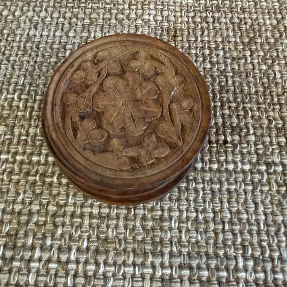 Wood hand carved intricate floral coasters x4